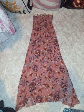 Anthropologie Dusty Rose Floral Smocked Maxi Dress